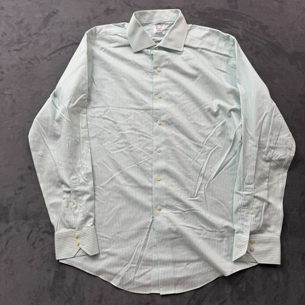 Brooks Brothers Regent Non-Iron Dress Shirt 16.5 36 Green White Stripe Supima